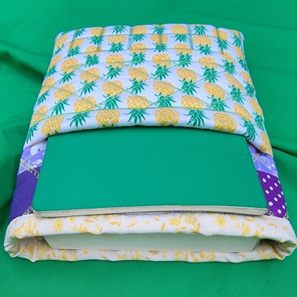 Pineapple Purple And Yellow Print Quilted Book Sleeve